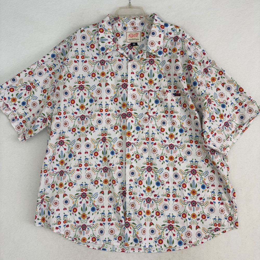 RSVLTS Talavera Cotton Blend Shirt Mens 4XL Short Sleeve Folk Art Floral Tile - Picture 2 of 8
